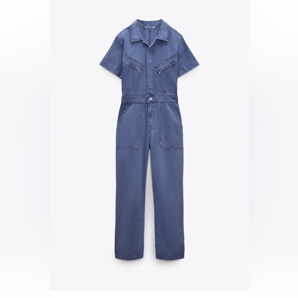 Zara SOLID COLOR TRF DENIM JUMPSUIT